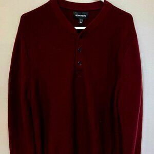 Bonobos Henley Sweater Men's XL Slim Maroon Extra Fine Merino Wool